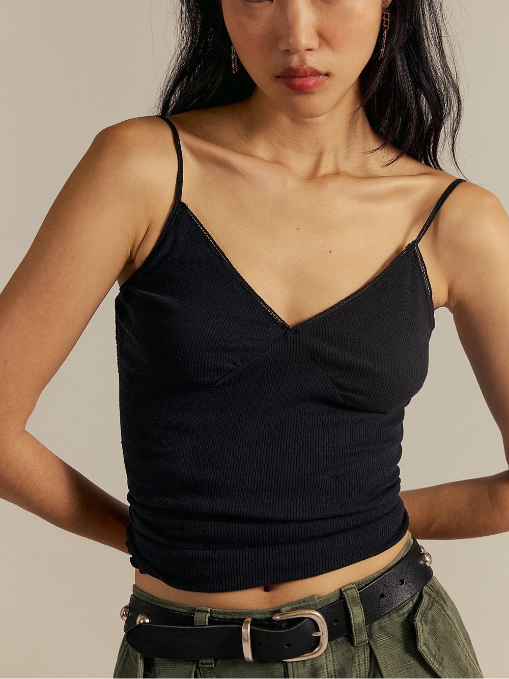 We The Free Black Ribbed V-Neck Camisole